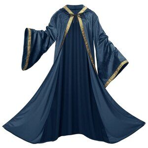 Navy Velvet Wizard Cloak w-Hood Halloween Costume Cosplay Theater Renaissance